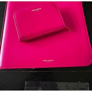 SAINT LAURENT set hot pink iPad tablet case, WALLET leather zip Barbie